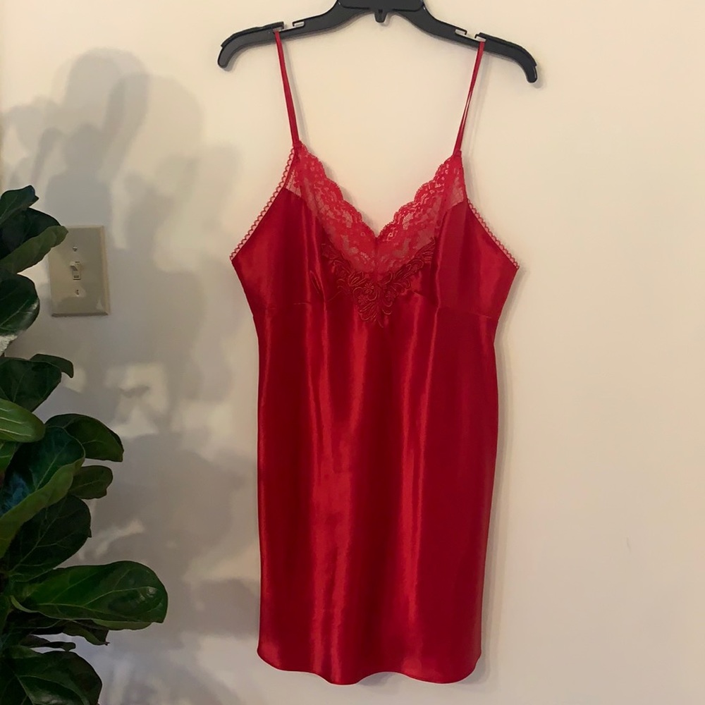 Victoria Secret Red Satin Slip Dress and Robe